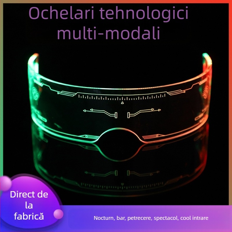 Ochelari LED luminoși, fără ramă, unisex, stil punk, material acrilic, model tehnologic luminos, lansare vară 2024