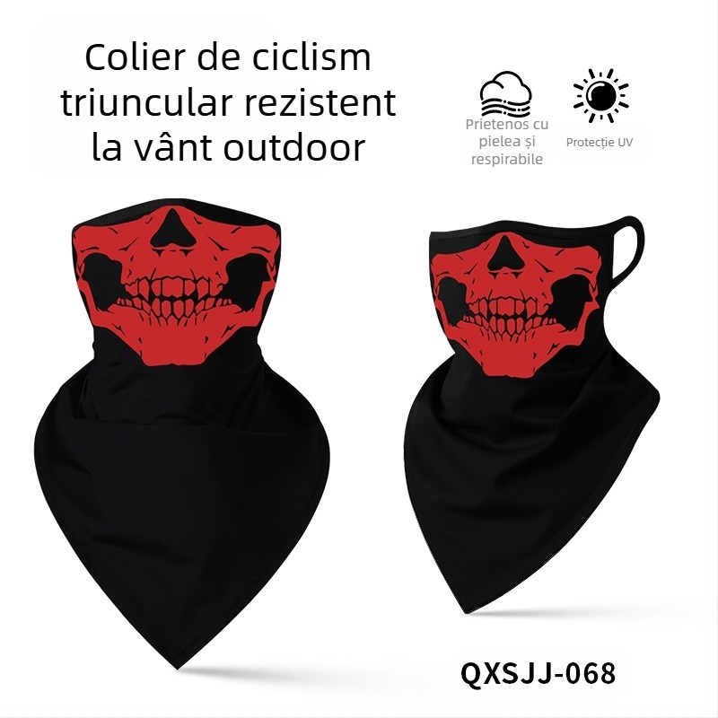 Bandană sport pentru cap, poliester respirabil, uscare rapidă, imprimeu cu craniu, design triunghiular cu prindere pentru urechi