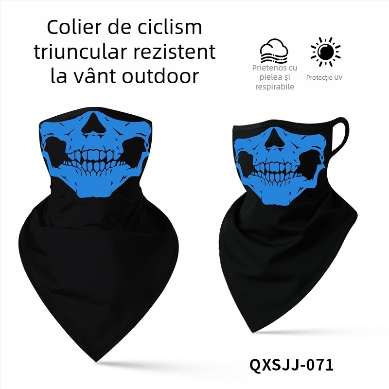 Bandană sport pentru cap, poliester respirabil, uscare rapidă, imprimeu cu craniu, design triunghiular cu prindere pentru urechi