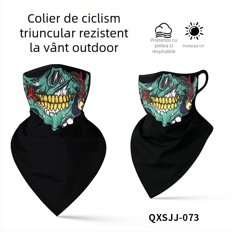 Bandană sport pentru cap, poliester respirabil, uscare rapidă, imprimeu cu craniu, design triunghiular cu prindere pentru urechi