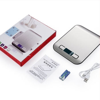 DH-2012 cântar de bucătărie, oțel inoxidabil, capacitate 10 kg, dimensiuni 18×14×1.55 cm, alimentare AA/USB
