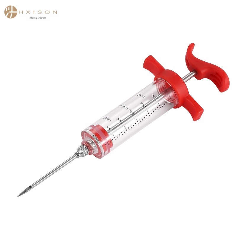 Injector de marinată pentru carne cu 3 ace (oțel inoxidabil; Brand Hong Xiansen; Logo imprimat)