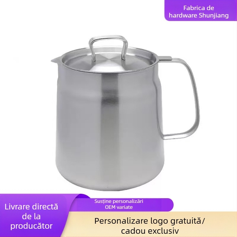 Recipient filtrare ulei din oțel inoxidabil 304, depozitare ulei în bucătărie cu capac și filtru, pentru turnat ulei și perie de ulei