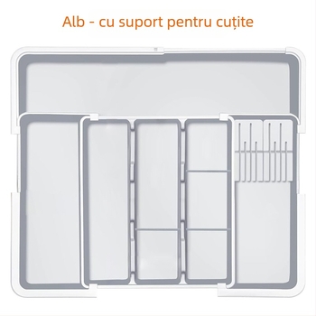 Organizator retractabil pentru tacâmuri, sertar de bucătărie — încorporat, stil simplu și modern, model 8045, PP/ABS