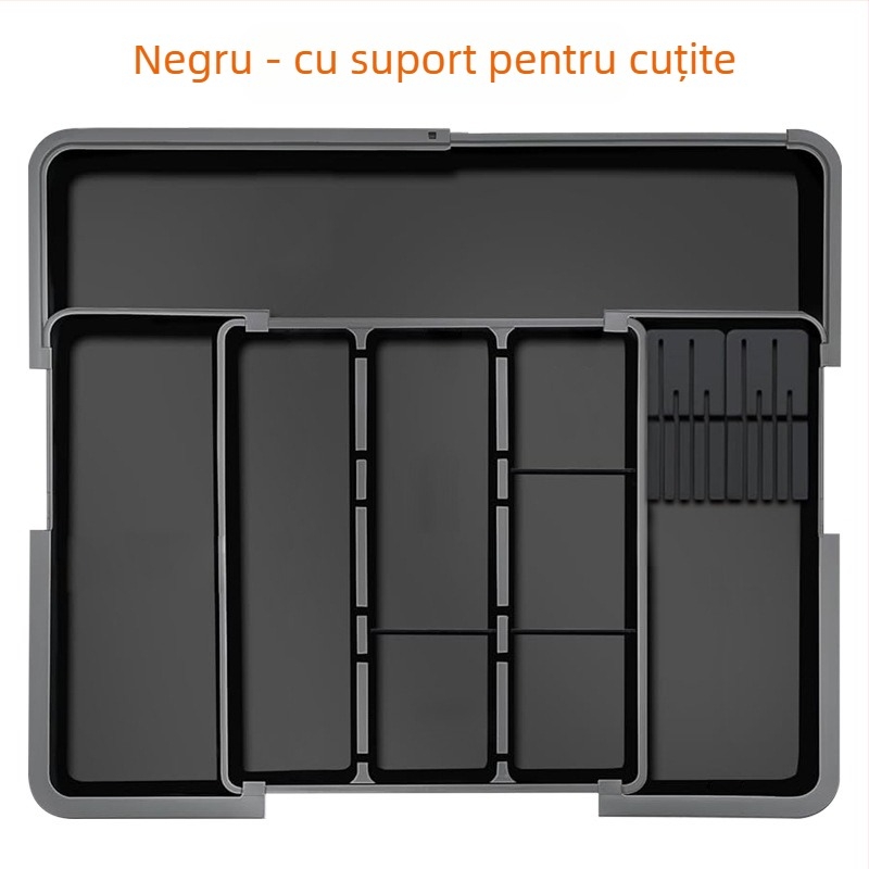 Organizator retractabil pentru tacâmuri, sertar de bucătărie — încorporat, stil simplu și modern, model 8045, PP/ABS