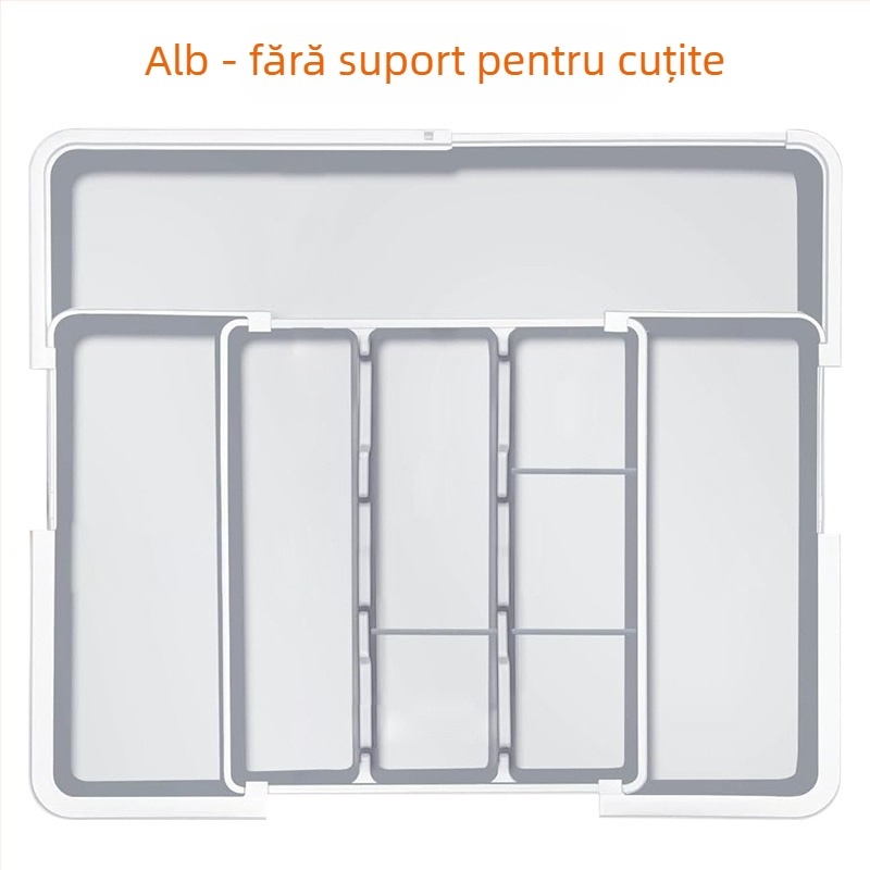 Organizator retractabil pentru tacâmuri, sertar de bucătărie — încorporat, stil simplu și modern, model 8045, PP/ABS