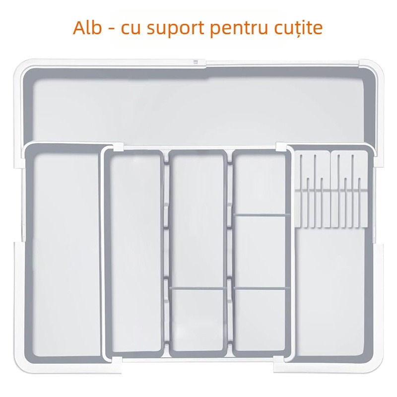 Organizator retractabil pentru tacâmuri, sertar de bucătărie — încorporat, stil simplu și modern, model 8045, PP/ABS