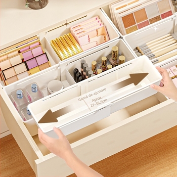 Organizator de machiaj cu divizoare reglabile pentru masă de înfrumusețare – plastic, 1 nivel, depozitare pe birou, suport pentru ruj