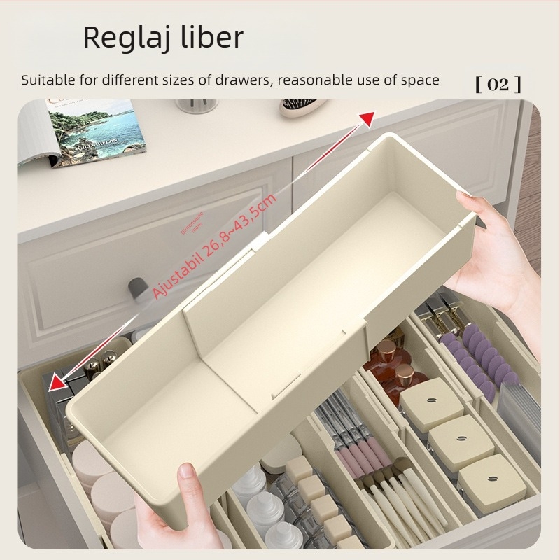 Organizator de machiaj cu divizoare reglabile pentru masă de înfrumusețare – plastic, 1 nivel, depozitare pe birou, suport pentru ruj