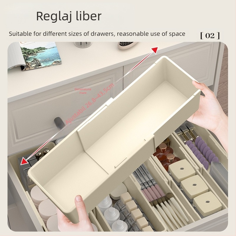 Organizator de machiaj cu divizoare reglabile pentru masă de înfrumusețare – plastic, 1 nivel, depozitare pe birou, suport pentru ruj