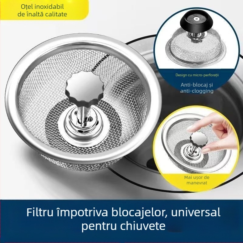 Filtru de chiuvetă din oțel inoxidabil — universal, design modern minimalist, cod HQ