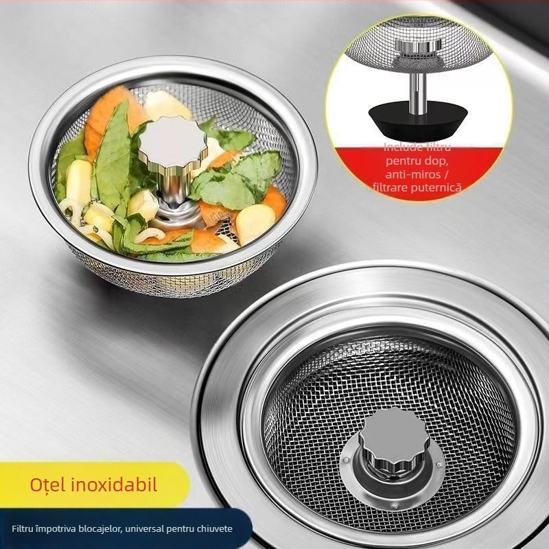 Filtru de chiuvetă din oțel inoxidabil — universal, design modern minimalist, cod HQ