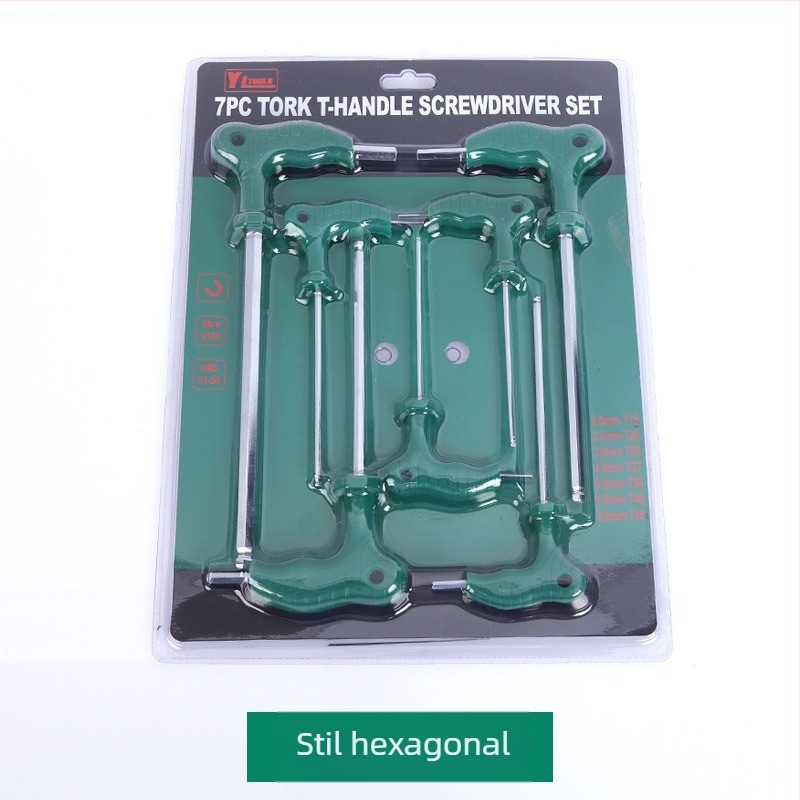 Cheie hexagonală în formă de T, cu capăt dublu și mâner extensibil din cauciuc, cap hexagonal, 45# oțel