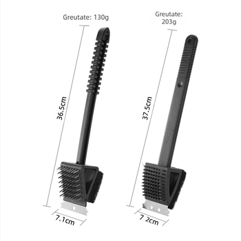 Perie de curățare grătar cu periile din oțel, burete, perie cu două fețe, trei în unu cu mâner lung și racletă – Four Seasons