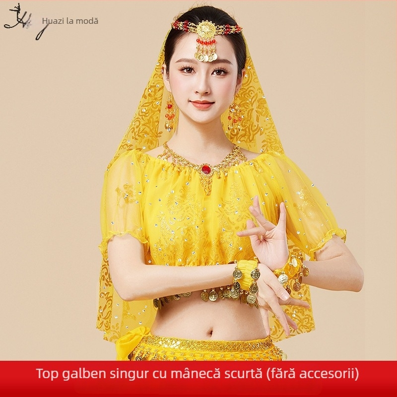 Huayu Costum de belly dance pentru femei — 120D chiffon + voal floral, material principal: nailon, lansare vară 2024