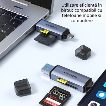 Pisen Cititor de carduri USB-C/USB cu interfață duală pentru SD și TF (USB 3.0)