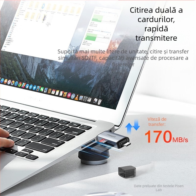 Pisen Cititor de carduri USB-C/USB cu interfață duală pentru SD și TF (USB 3.0)