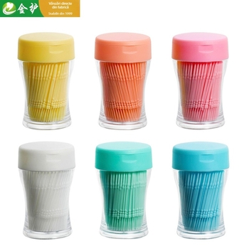 Scobitori din plastic cu capete duble, în formă de coastă de pește, de unică folosință, PP alimentar, 200–300 buc./sticlă, 96 sticle/pachet, Toothguard/Gold Guard