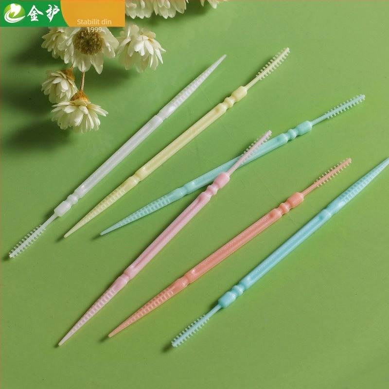 Scobitori din plastic cu capete duble, în formă de coastă de pește, de unică folosință, PP alimentar, 200–300 buc./sticlă, 96 sticle/pachet, Toothguard/Gold Guard