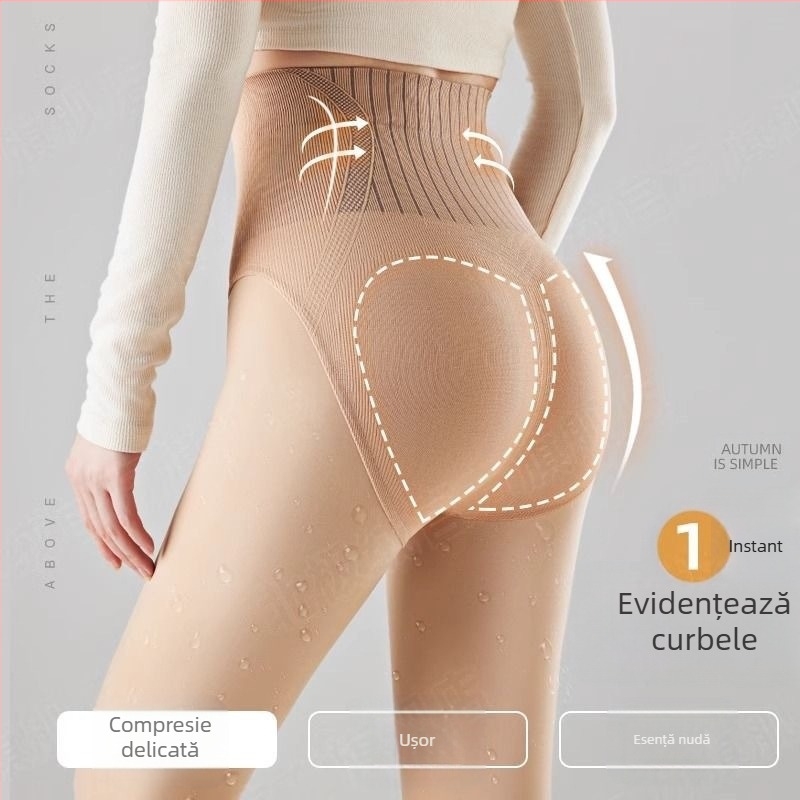 Colanți din nailon cu fleece pentru ridicarea feselor și modelare, groși, model simplu, conținut de nailon 70–80% pentru 18–40 ani