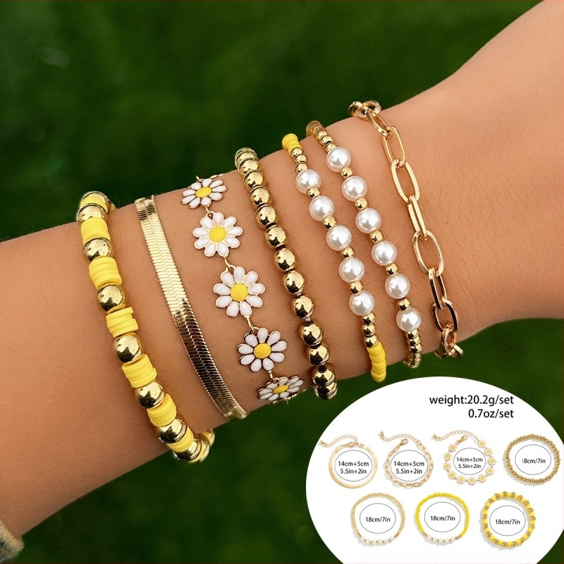Set brățări – perle artificiale, realizare manuală, stil feminin pastoral, design floral-geometric, boem