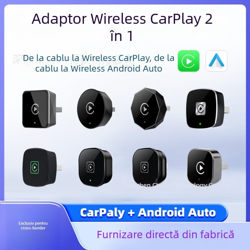 EC14 adaptor CarPlay wireless, carcasă din aliaj de aluminiu cu oglindă acrilică, interfață USB, greutate 40 g, potrivit pentru mașini cu CarPlay cablat sau Android Auto cablat.