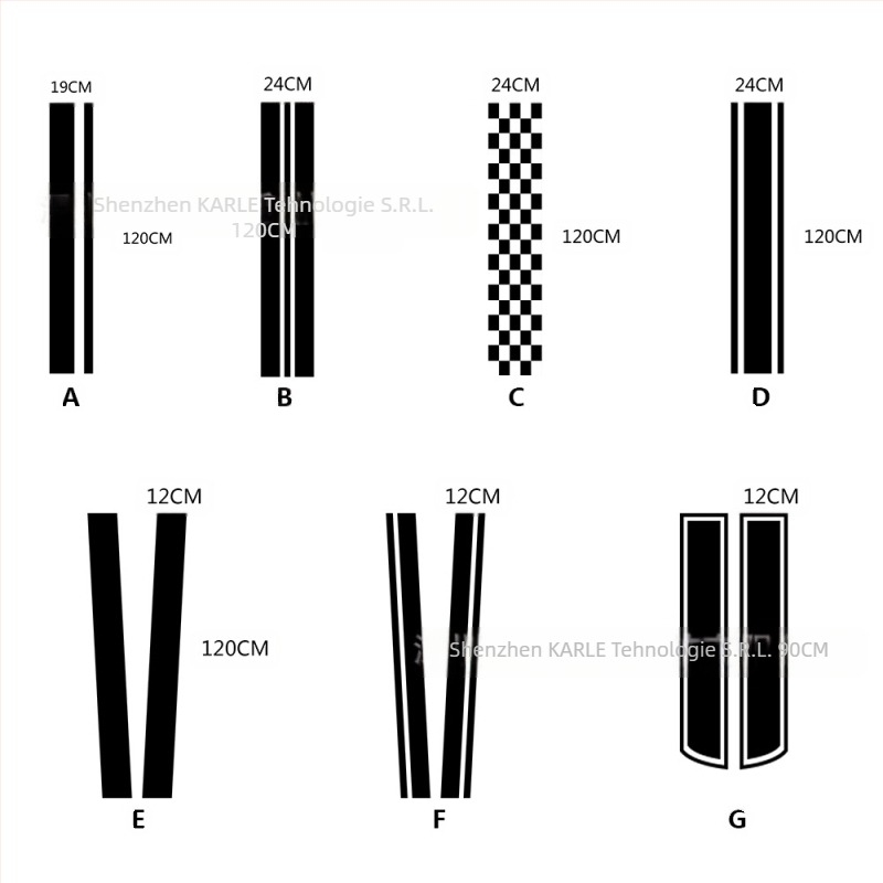 Decal capot PVC pentru mașină — bandă autoadezivă lungă pentru linia ușilor, lungime și lățime personalizabile