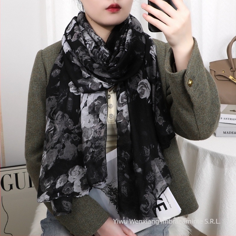 Șal din Bali yarn, moale la atingere, tricot simplu, potrivit pentru iarnă, stil elegant și versatil