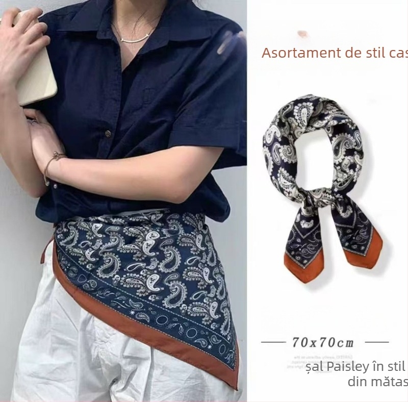 Șal de mătase pătrat, imprimat, mătase crepe-satin, origine Hangzhou, primăvară 2025