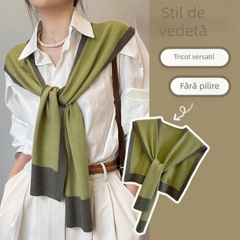 Șal pentru femei - stil coreean, model: Solid, material: fir core-spun, tricotaj: simplu, decorare