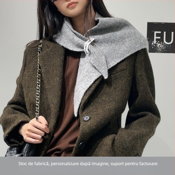 Șal triunghiular din lână, cald, tricotat prin warp knitting, simplu, potrivit pentru primăvară și toamnă