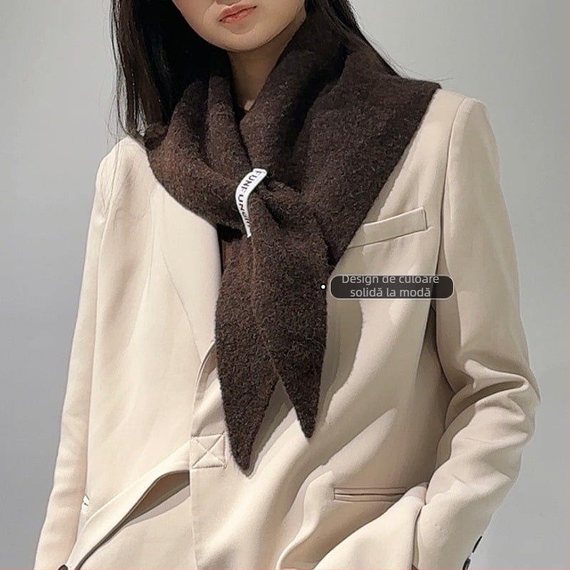 Șal triunghiular din lână, cald, tricotat prin warp knitting, simplu, potrivit pentru primăvară și toamnă