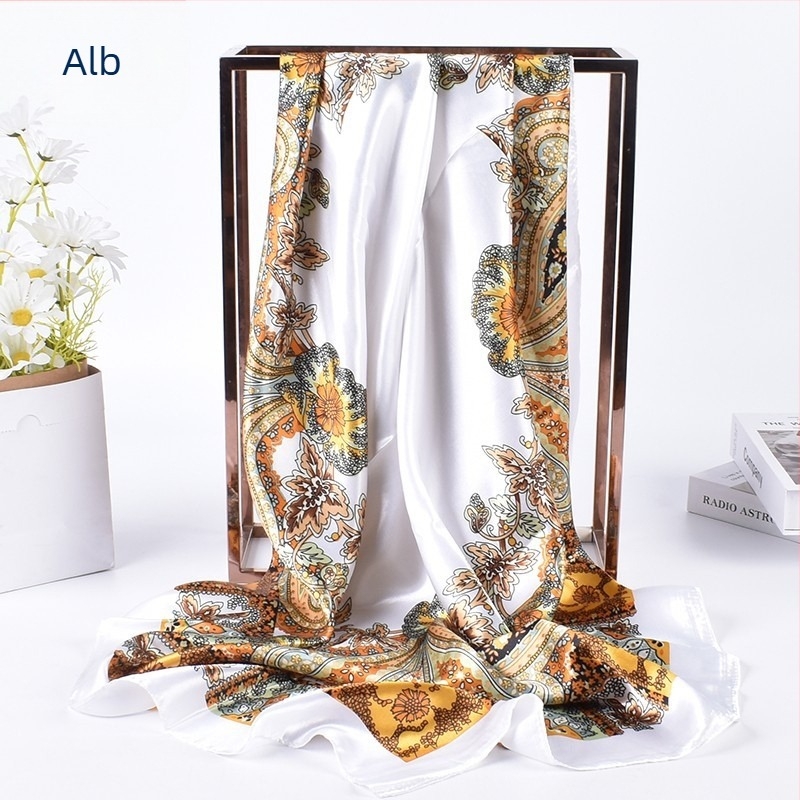 Șal pătrat, material satin, imprimeu, țesătură simplă, stil urban modern (vara 2021)