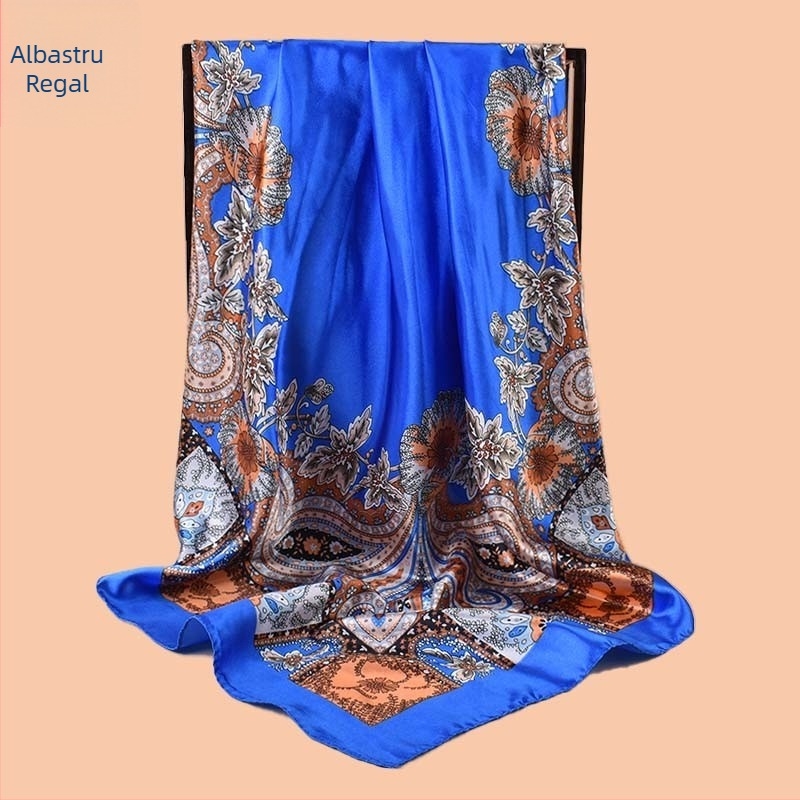 Șal pătrat, material satin, imprimeu, țesătură simplă, stil urban modern (vara 2021)