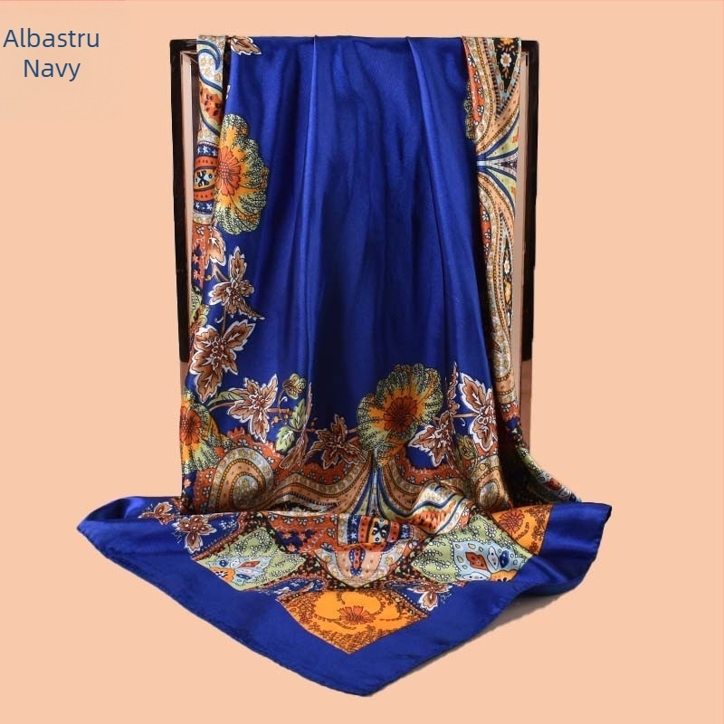 Șal pătrat, material satin, imprimeu, țesătură simplă, stil urban modern (vara 2021)