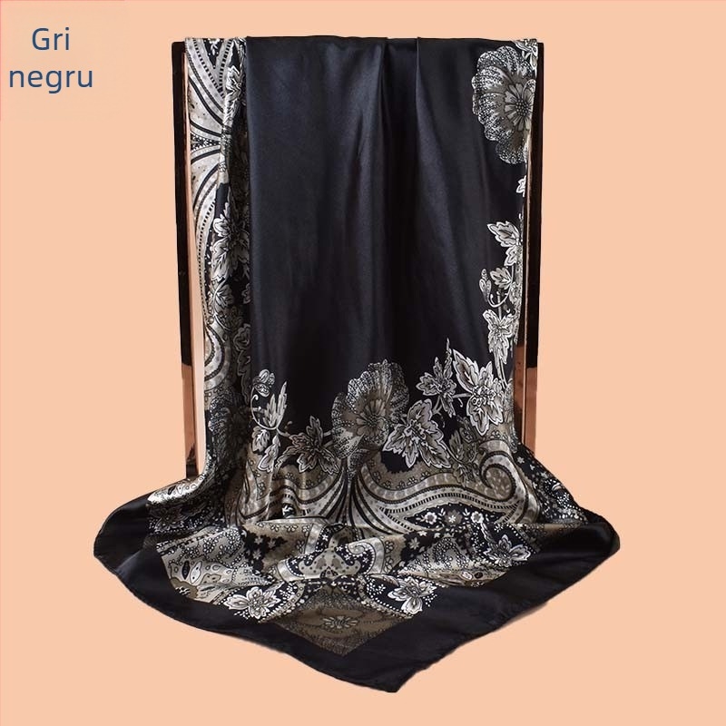 Șal pătrat, material satin, imprimeu, țesătură simplă, stil urban modern (vara 2021)