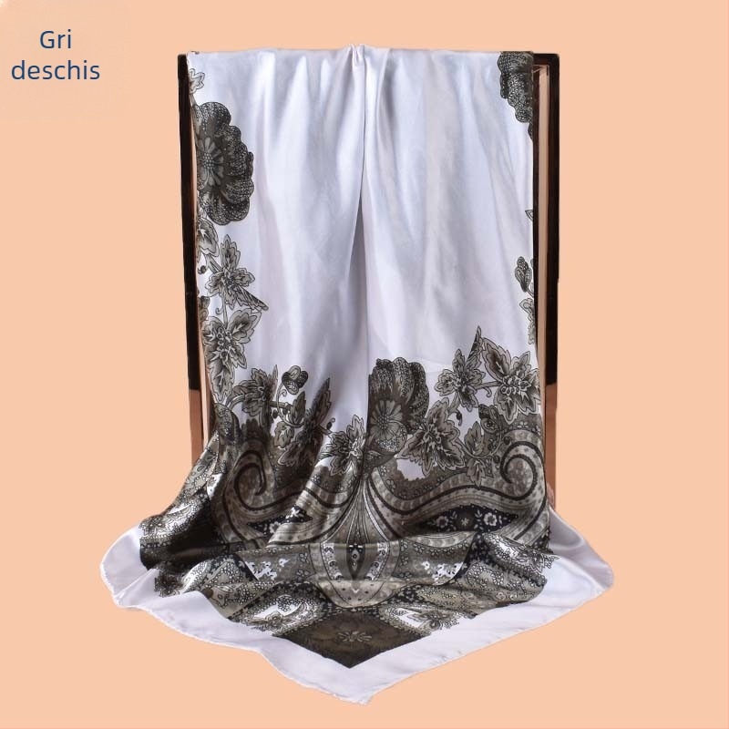 Șal pătrat, material satin, imprimeu, țesătură simplă, stil urban modern (vara 2021)