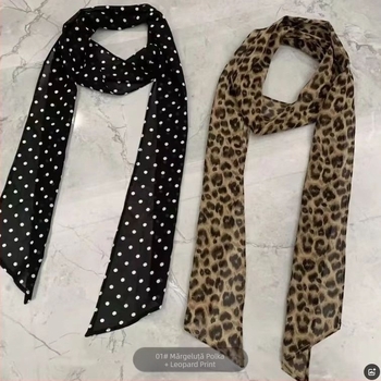 Esarfă de șifon cu imprimeu buline, țesătură poliester twill, imprimare, accesoriu versatil pentru gât sau păr, Primăvara 2025