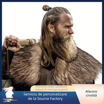 Mantie bărbăți viking cu guler din blană artificială pentru cosplay, stil medieval renascentist; Material: acrilic/lână sintetică; Țesătură: warp knitting; Model: monocrom; Funcție: menține cald; Sezon: toate anotimpurile.