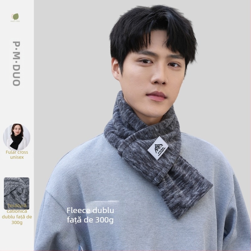 P·M·Duo eșarfă fleece pentru bărbați, guler de iarnă, polar fleece, poliester, tricotat