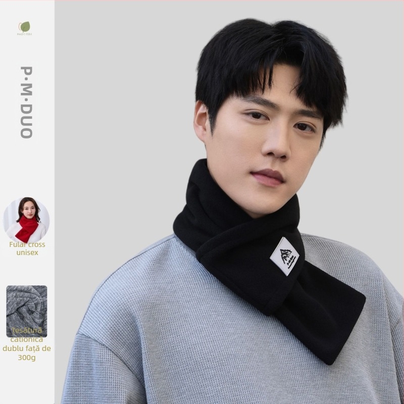 P·M·Duo eșarfă fleece pentru bărbați, guler de iarnă, polar fleece, poliester, tricotat