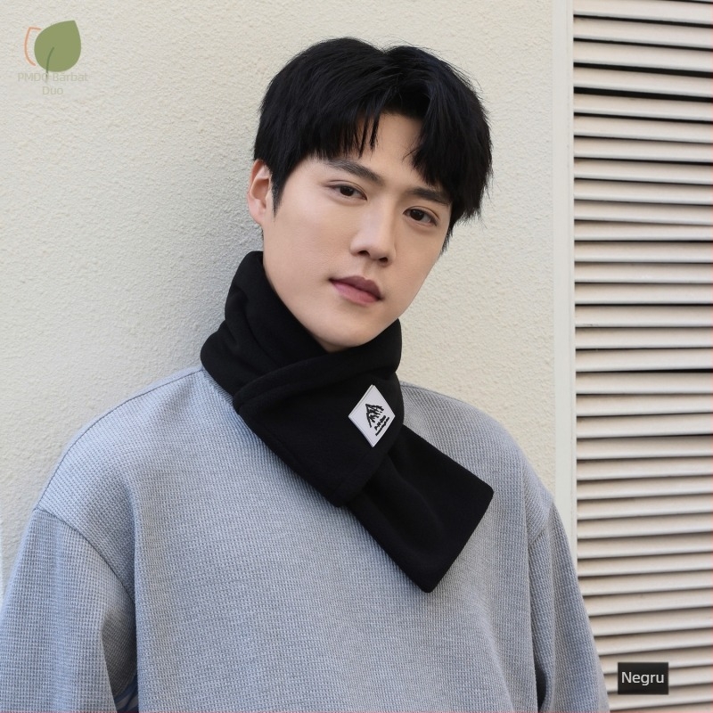 P·M·Duo eșarfă fleece pentru bărbați, guler de iarnă, polar fleece, poliester, tricotat