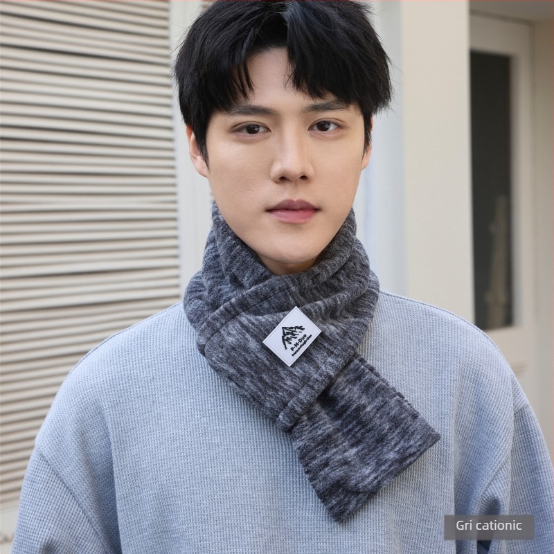 P·M·Duo eșarfă fleece pentru bărbați, guler de iarnă, polar fleece, poliester, tricotat