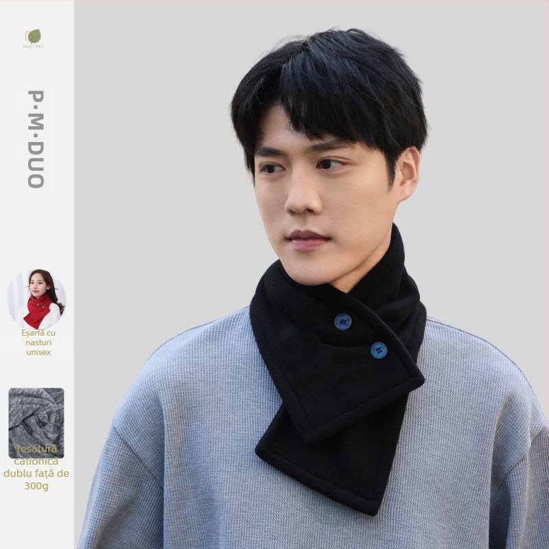 P·M·Duo eșarfă fleece pentru bărbați, guler de iarnă, polar fleece, poliester, tricotat