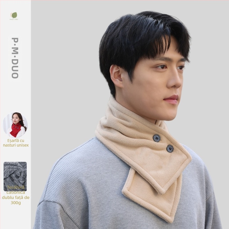 P·M·Duo eșarfă fleece pentru bărbați, guler de iarnă, polar fleece, poliester, tricotat