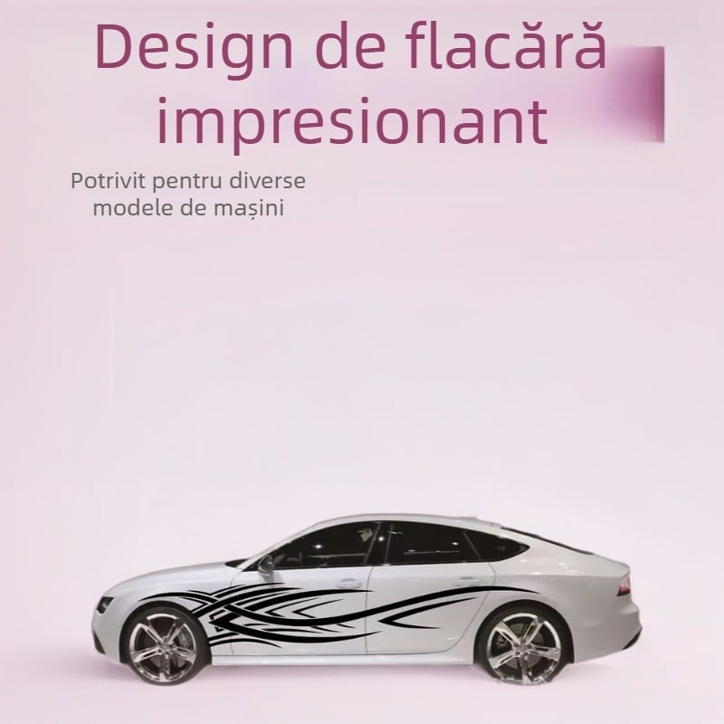 Decal auto din vinil cu flăcări, set 2 piese (stânga-dreapta) pentru caroserie, model în dungi, aderență puternică, instalare autoadezivă