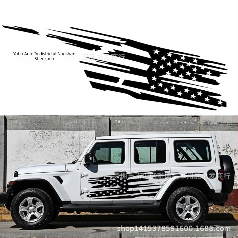 D-1277 autocolant pentru caroserie Wrangler cu dungi și grafic steag național, PVC vinil, aderență puternică, utilizare outdoor, serie dungi