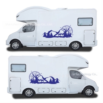 Autocolant adeziv pentru caroserie, cu motiv de munți și design busolă, PVC material, pentru uși și panouri laterale, pentru RV și vehicule off-road