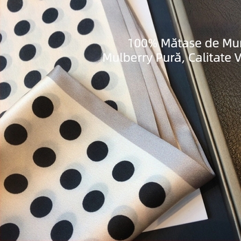 Șal din mătase Mulberry, stil Hepburn, imprimeu cu buline, finis satin