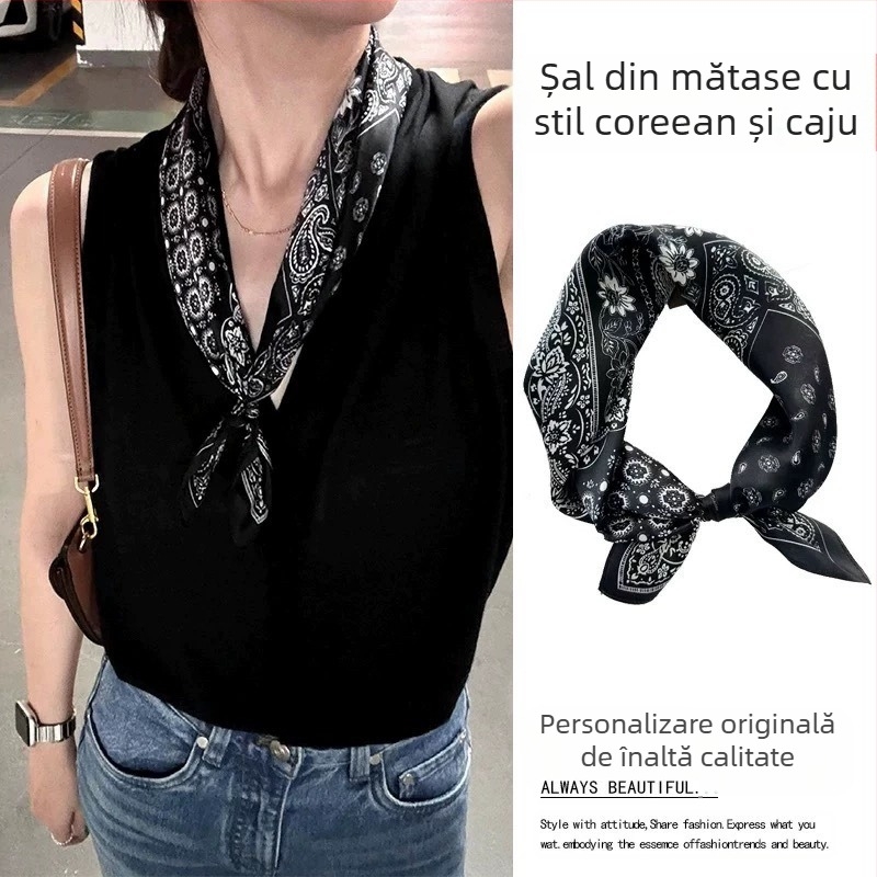Șal pătrat Paisley, inspirat de vedete, cu imprimare leopard și accesorii pentru legat părul (Poliester • țesătură crepe • vară • primăvară 2025)